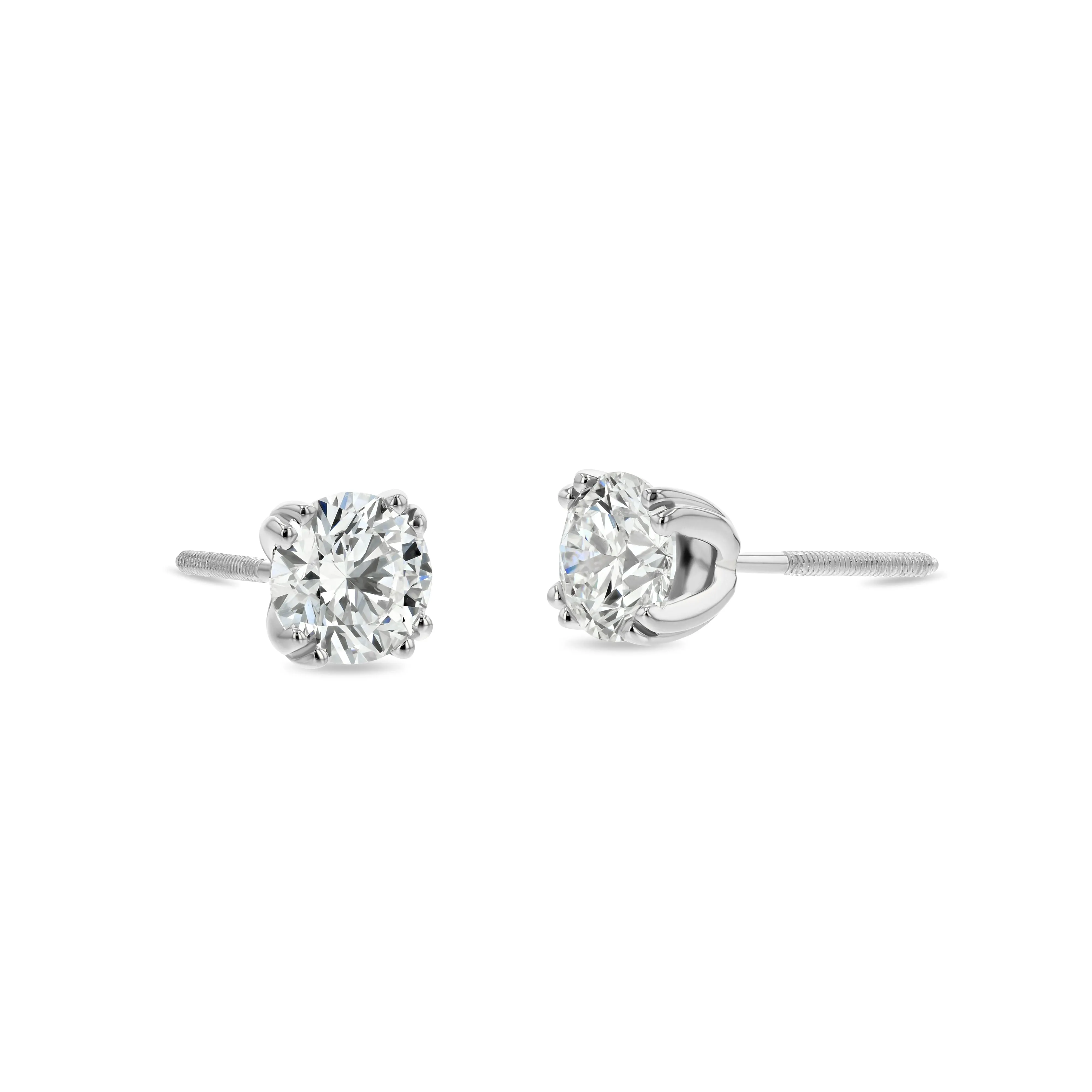 18k White Gold 8-prong Round Brilliant Diamond Stud Earrings (2.09 Ct. T.w., Vs1-vs2 Clarity, H-i Color)