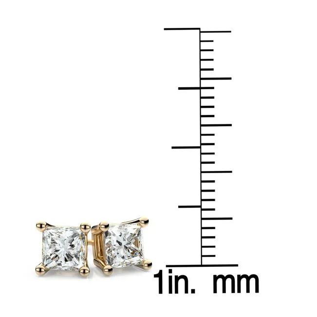 18k Yellow Gold 4-prong Princess Diamond Stud Earrings (0.5 Ct. T.w., Vs1-vs2 Clarity, H-i Color)