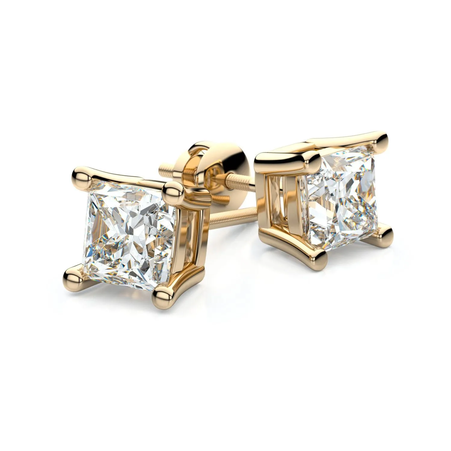 18k Yellow Gold 4-prong Princess Diamond Stud Earrings (0.5 Ct. T.w., Vs1-vs2 Clarity, H-i Color)