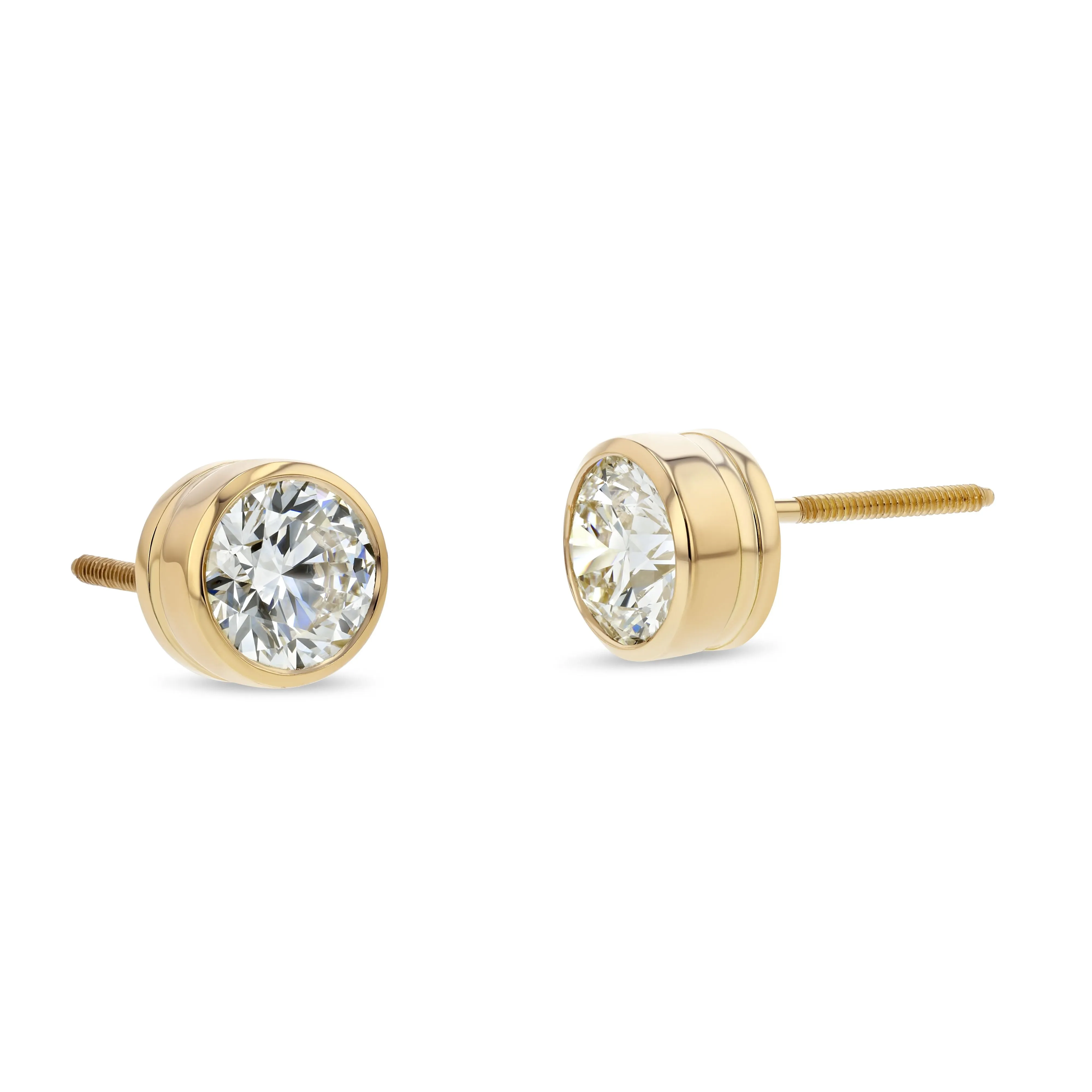 18k Yellow Gold Bezel Set Round Brilliant Diamond Stud Earrings (0.75 Ct. T.w., Si1-si2 Clarity, H-i Color)