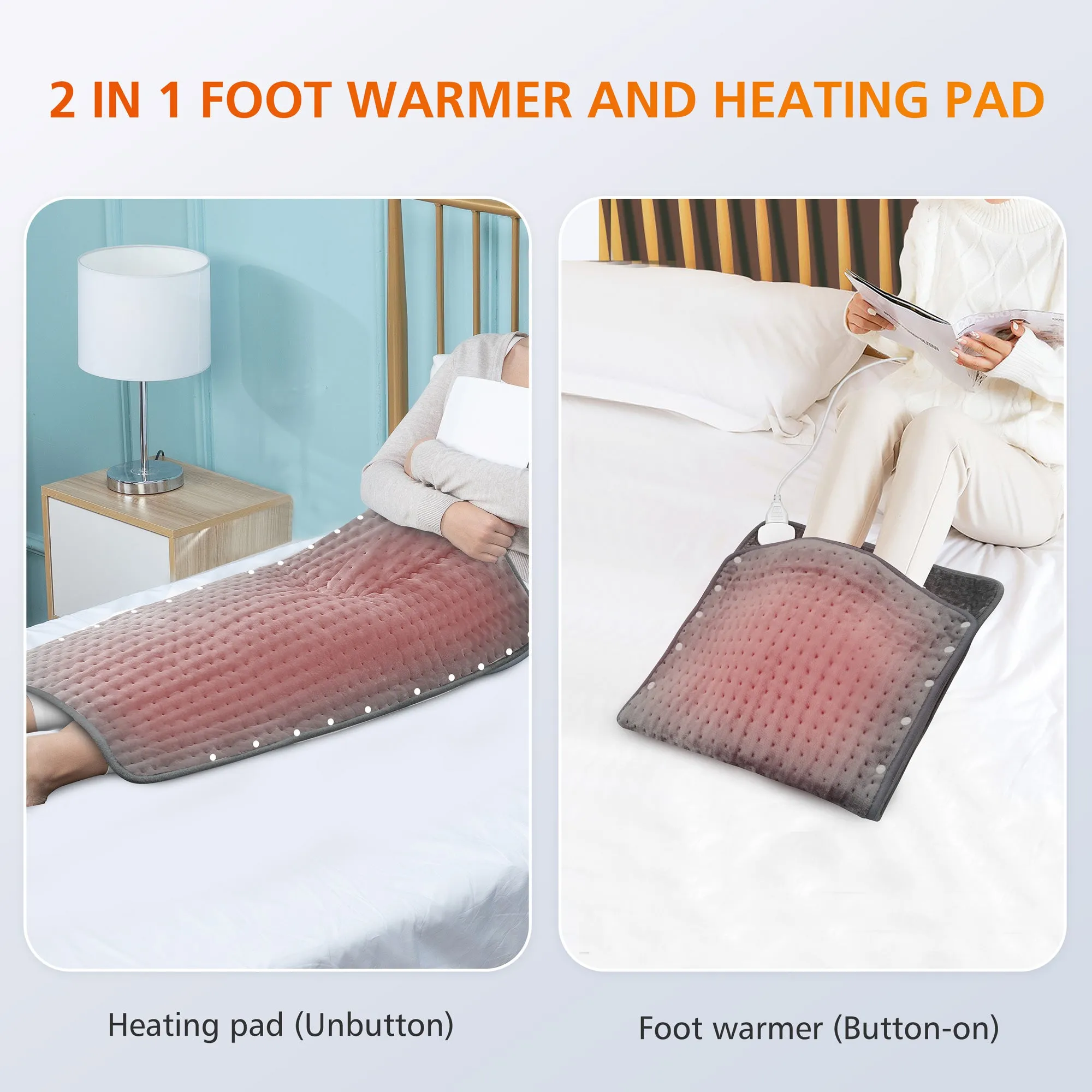 2-in-1 Foot Warmer & Heating Pad for Back Pain,6 Temperature Settings & Auto Shut Off -KH-019F8