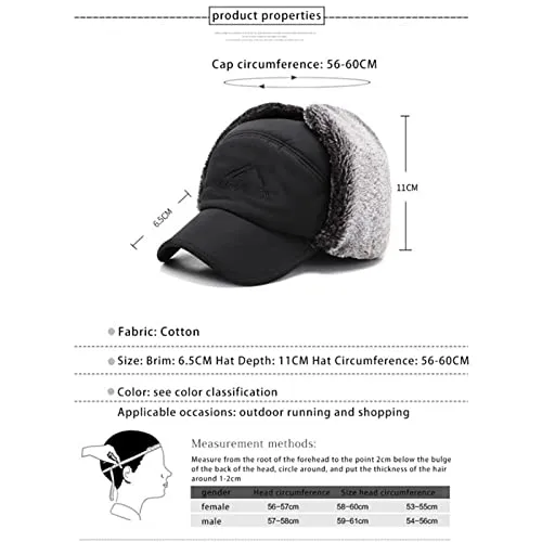 3 in 1 Thermal Fur Lined Trapper Hat with Ear Flap for Men, Full Face Neck Warmer All-Around Windproof Warm Insulated Winter Baseball Cap Cycling Snow Ski Snowboard Bomber Hat,Black