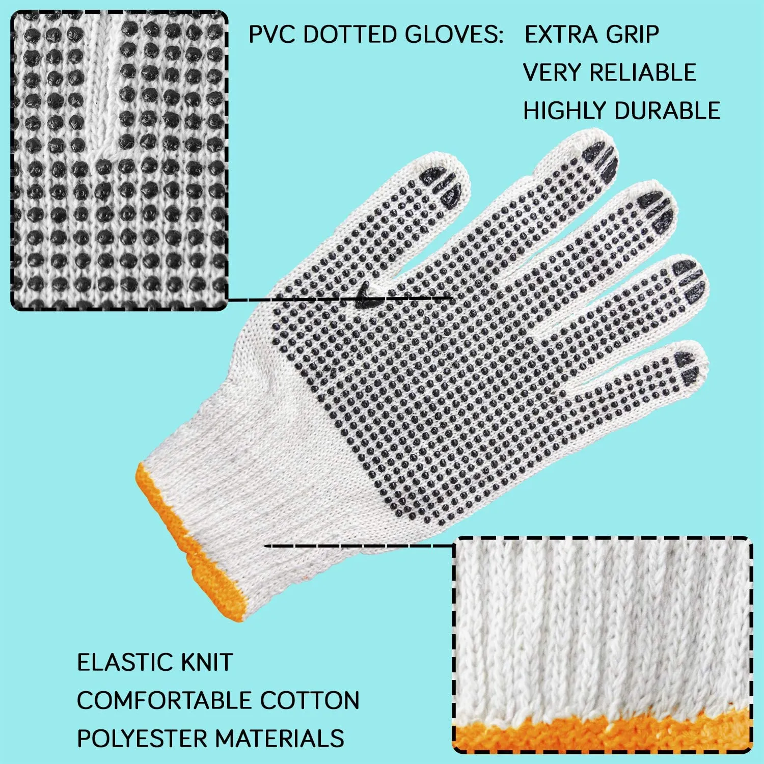 4611 Unisex Knitted / Sewing Cotton Plain Hand Gloves Raw White