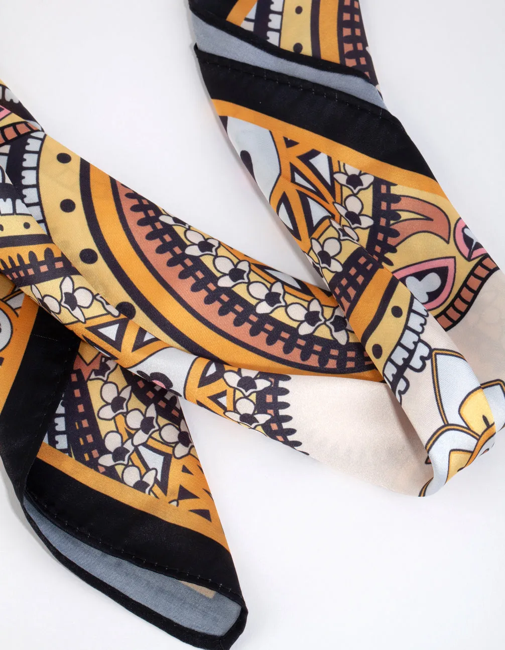 Black & Yellow 70s Print Bandana Hair Scarf