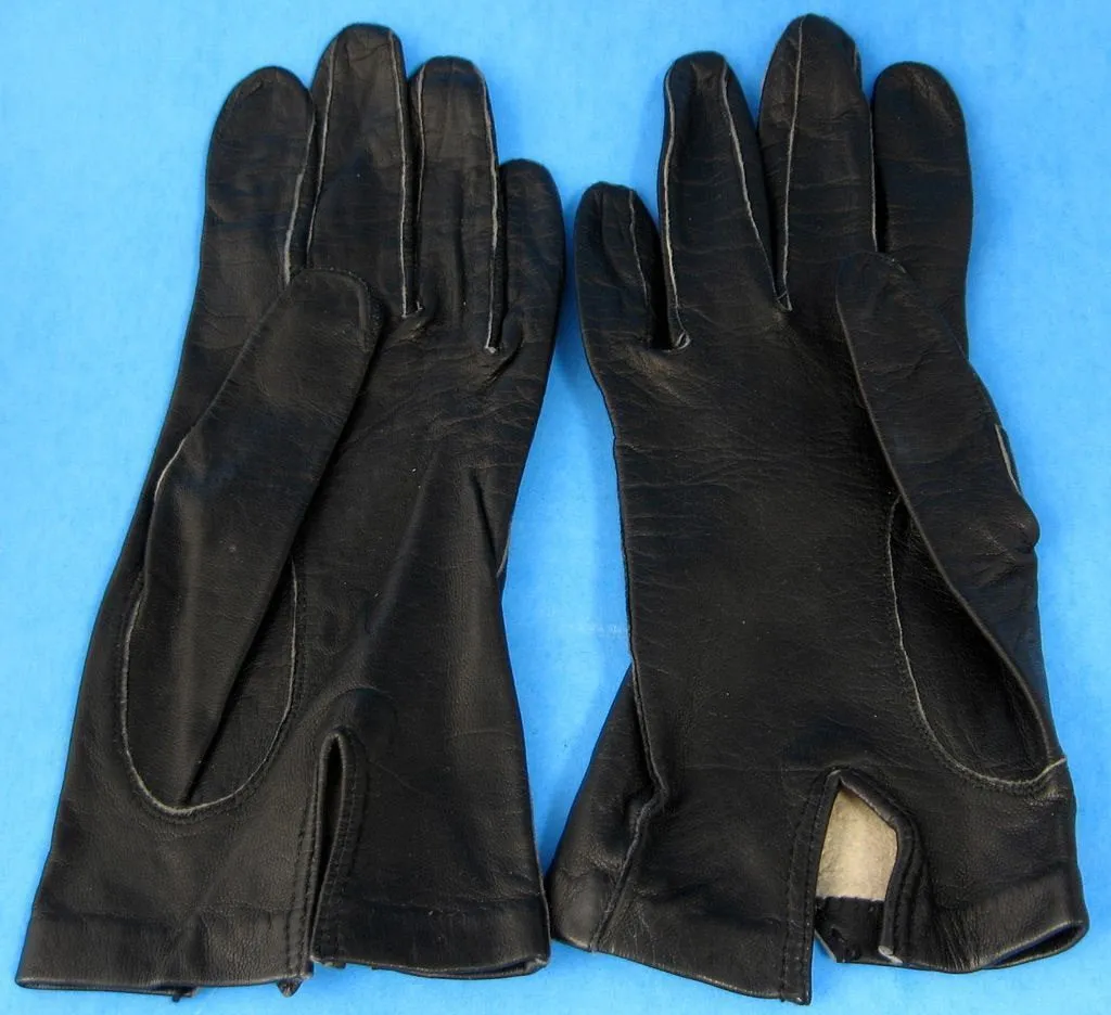 Black Leather Gloves Italian Kid Stitch Detail Italy 1960s Washable Leather Soft