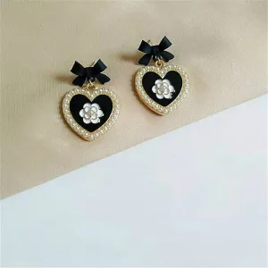 Blossoming Elegance: Flower Earrings with Black Bows - One of a Kind Fashion Accessory