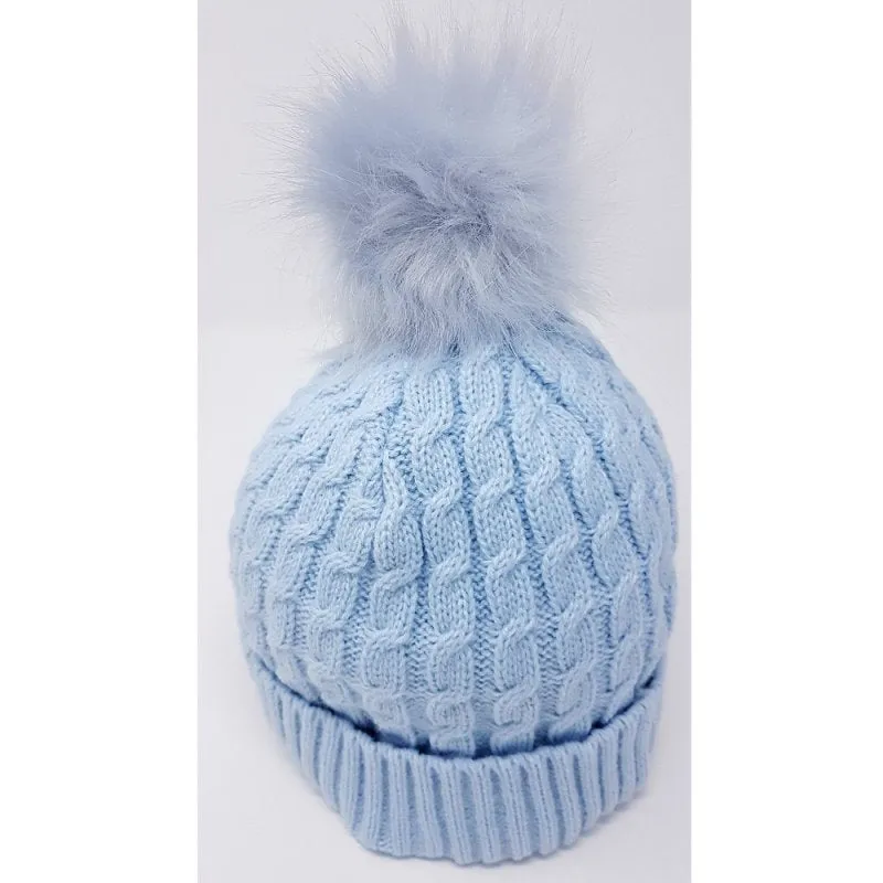 Cable Knit Fur Pom-Pom Hats