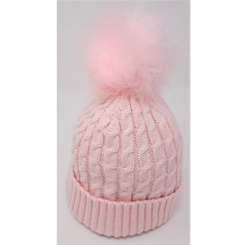 Cable Knit Fur Pom-Pom Hats