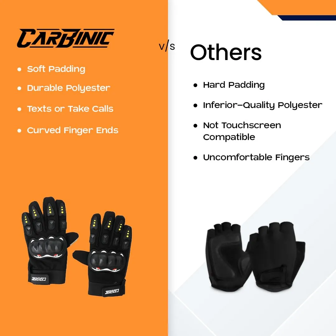 CARBINIC Polyester Bike Riding Gloves For Men Women | Adjustable Wrist, Strong Knuckle Protection | Touch Screen Sensitivity Washable & Breathable Hand Gloves | Bike Accessories | Xl Black