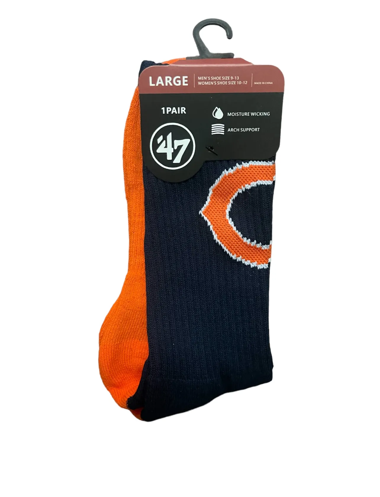 Chicago Pro Football Socks Adult Team Logo and Colors Large Crew Sport Socks Footwear for Men and Women Game Day Apparel