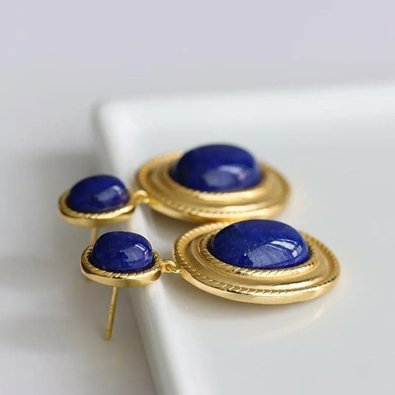 CHSBEAUTY Women's Elegant Fashion Stylish Oval Round Design Genuine Blue Lapis-Lazuli Earrings Jewelry