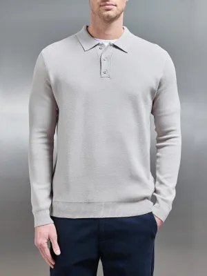 Chunky Knitted Polo Shirt in Stone