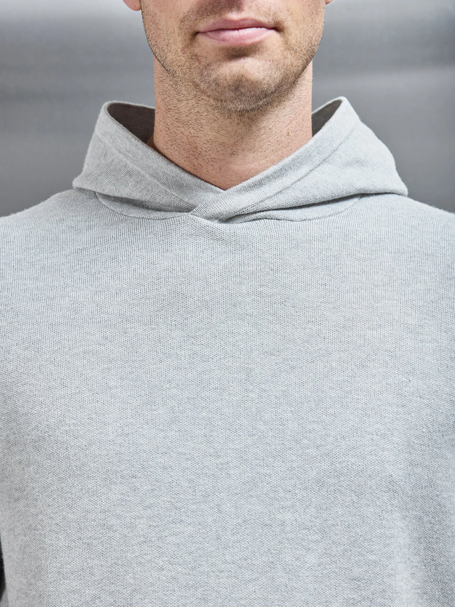 Chunky Knitted Pull Over Hoodie in Marl Grey