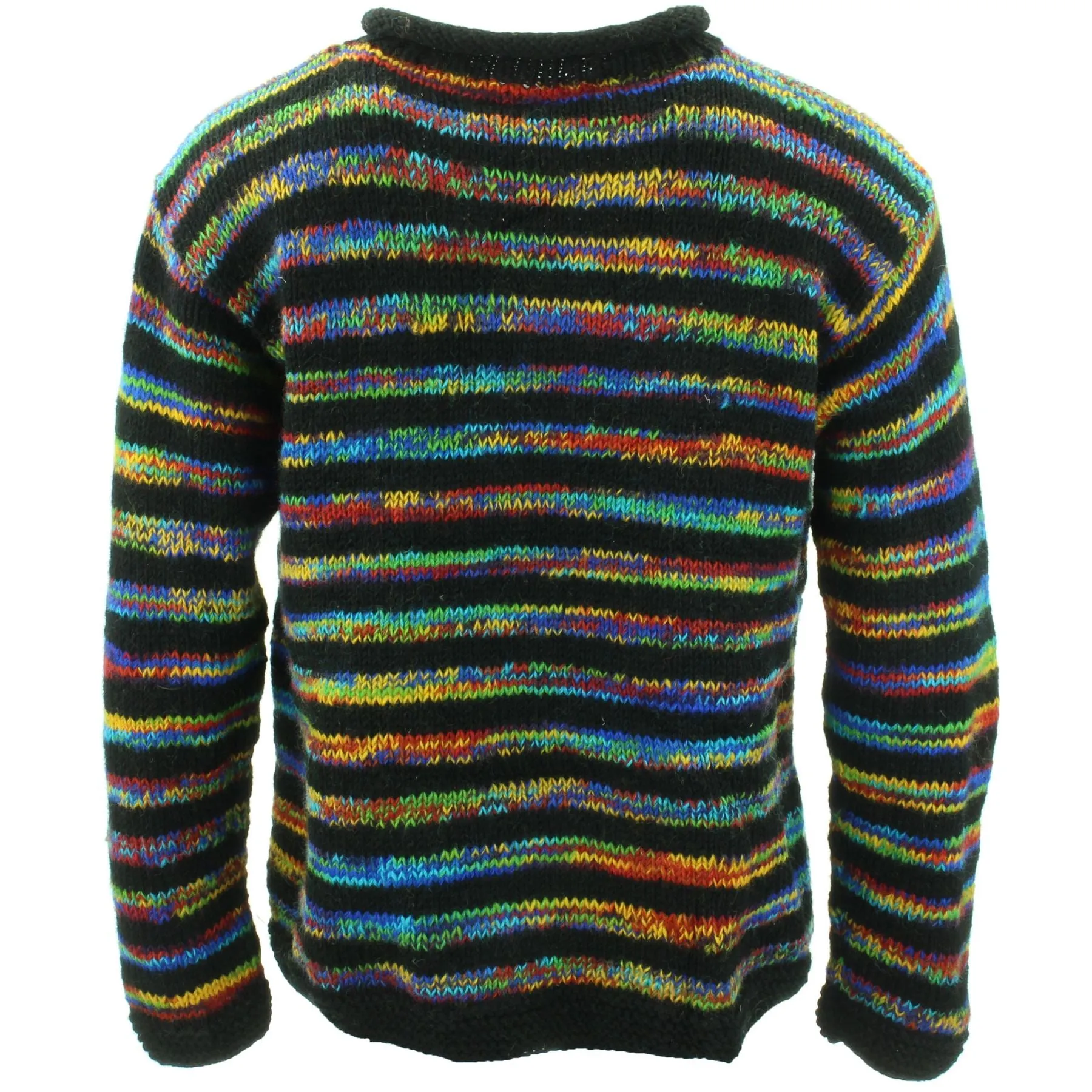 Chunky Wool Knit Jumper - Stripe Black Rainbow Space Dye