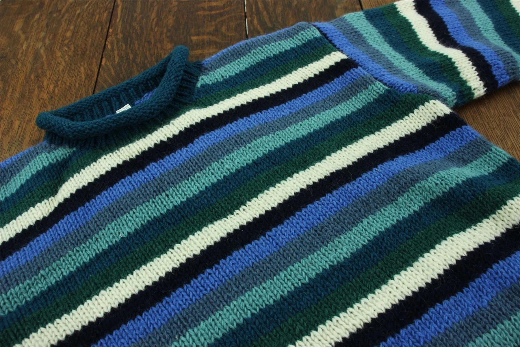 Chunky Wool Knit Jumper - Stripe Blue