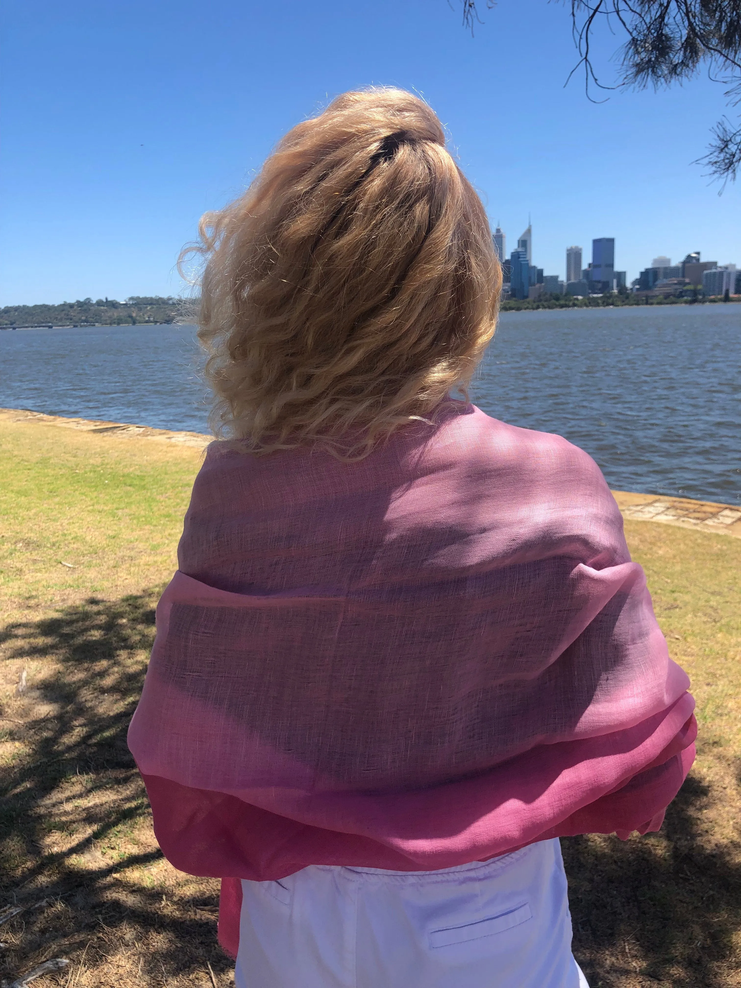 Cotton Linen  Scarf Cerise Pink Ombre