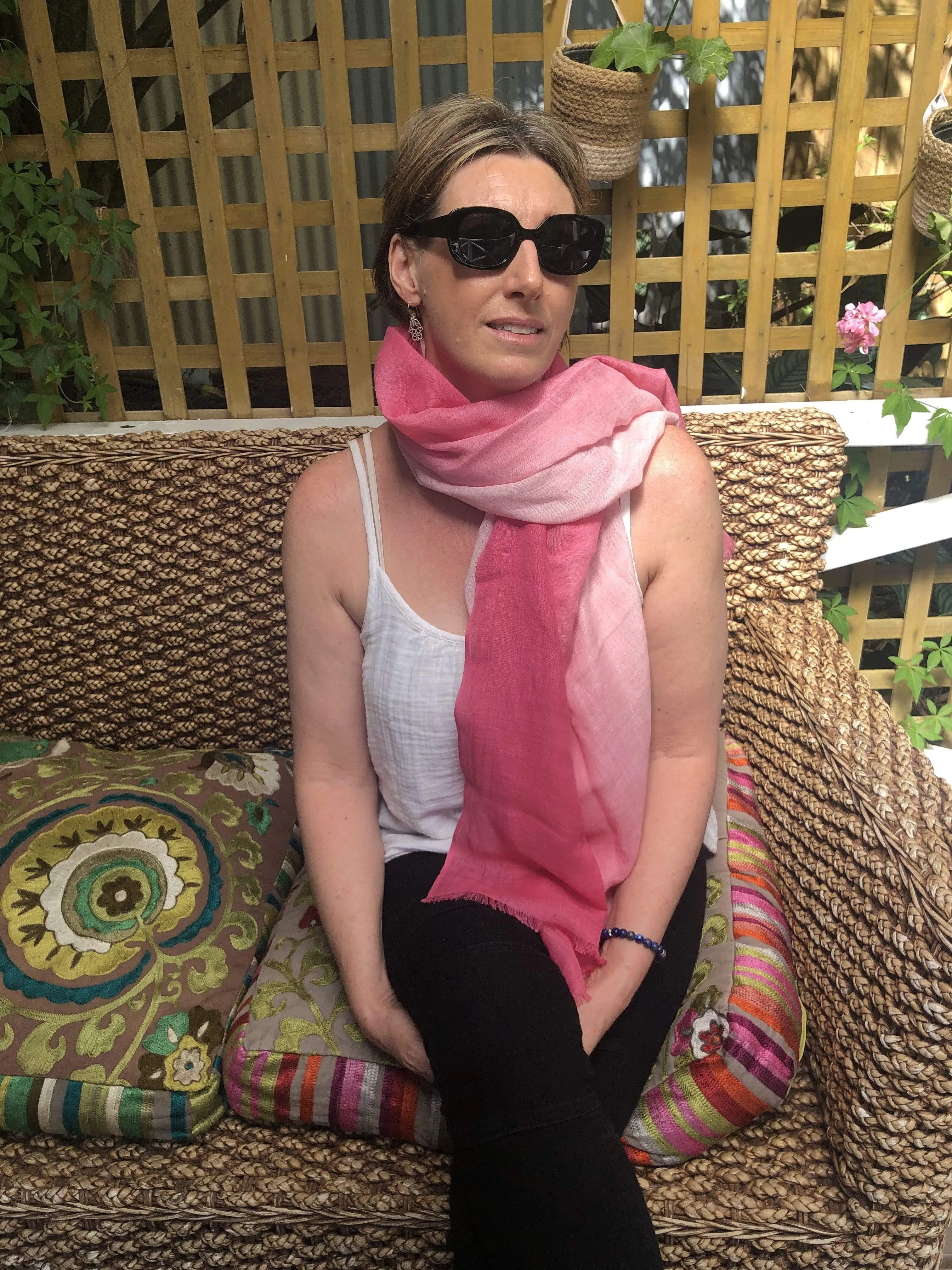 Cotton Linen  Scarf Cerise Pink Ombre