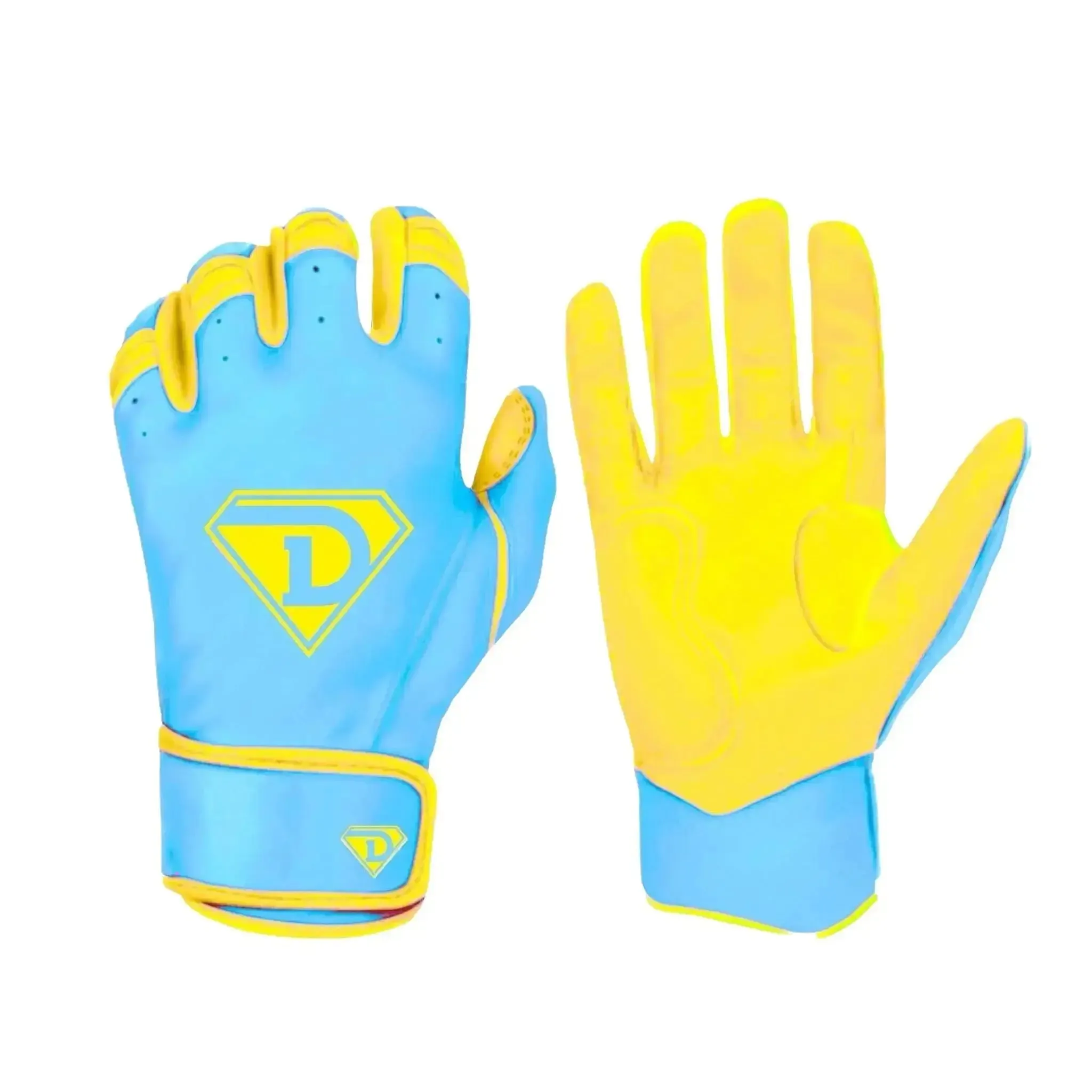 D1 Elite Series Premium Batting Gloves "Stuarts" Bright Blue / Bright Yellow