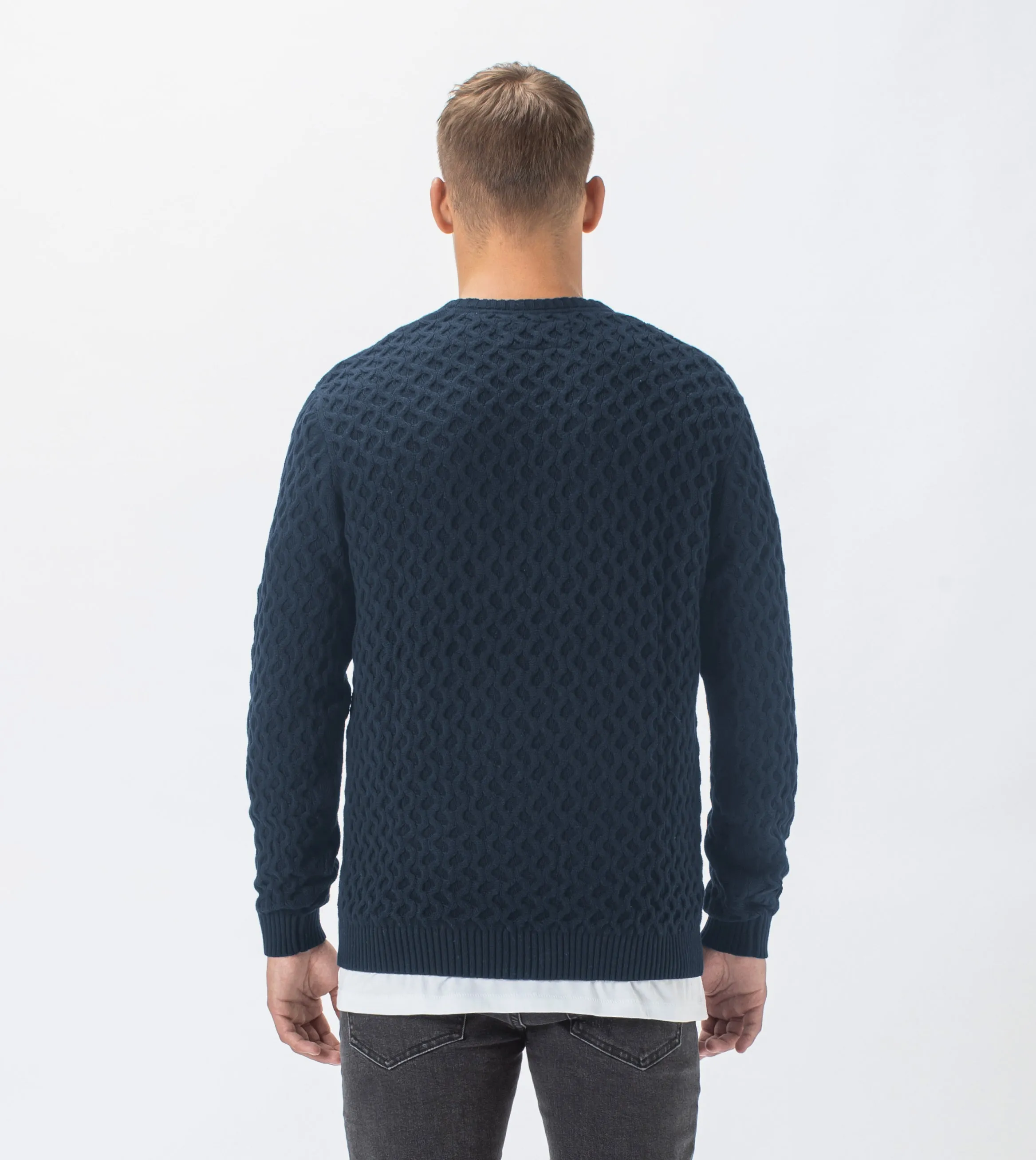 Diamond Crew Knit Navy - Sale