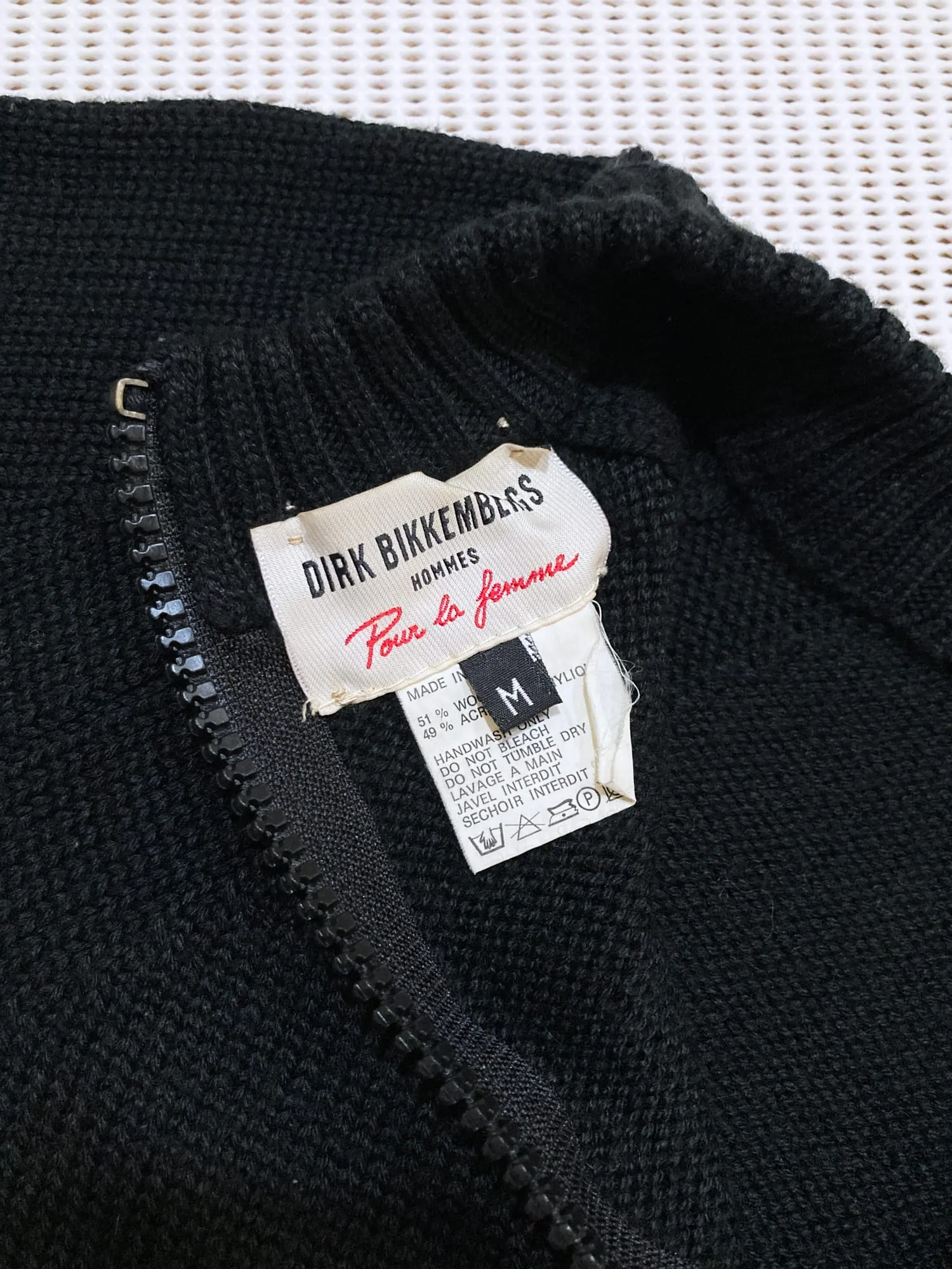 Dirk Bikkembergs Hommes Pour La Femme 1990s black wool back zip jumper - M