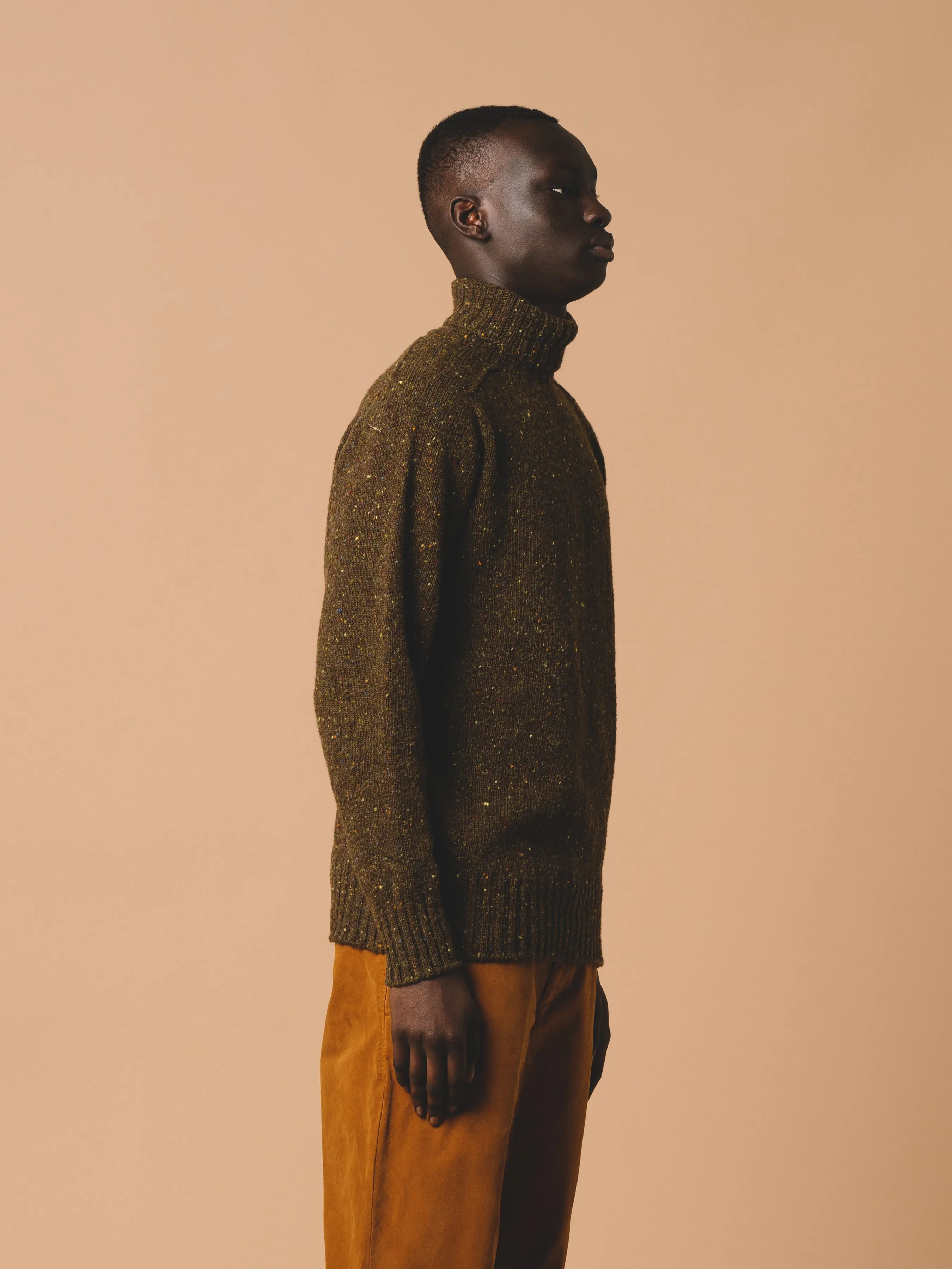 Donegal Roll Neck in Dark Olive Pure Merino Wool