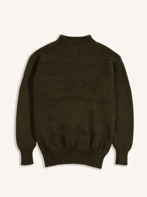 Fife Gansey Knit in Dark Olive Merino Wool