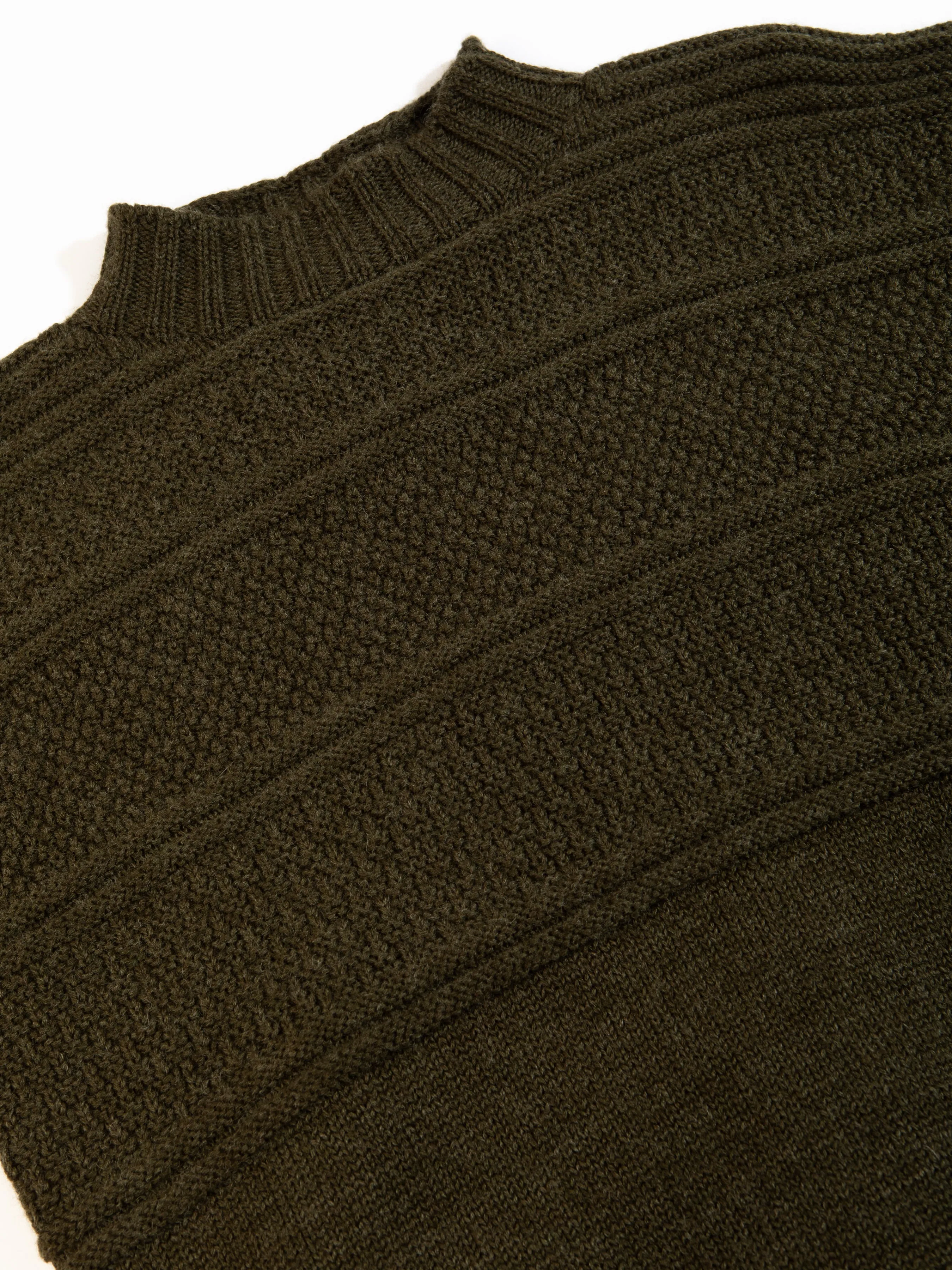 Fife Gansey Knit in Dark Olive Merino Wool