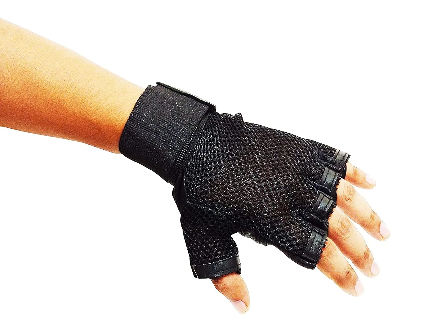 Finger Cut Pure leather with Mesh Gloves, Half Finger Glove for Sports, Hiking, Cycling, Travelling, Camping, Driving, Outdoor for Men/Women