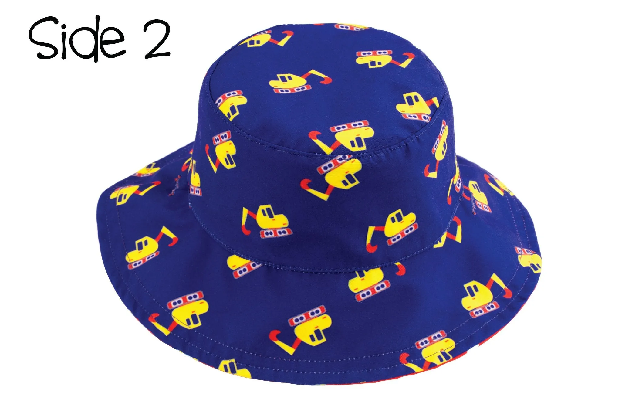 FlapJackKids - Reversible Babies' Sun Hat - Digger / Train