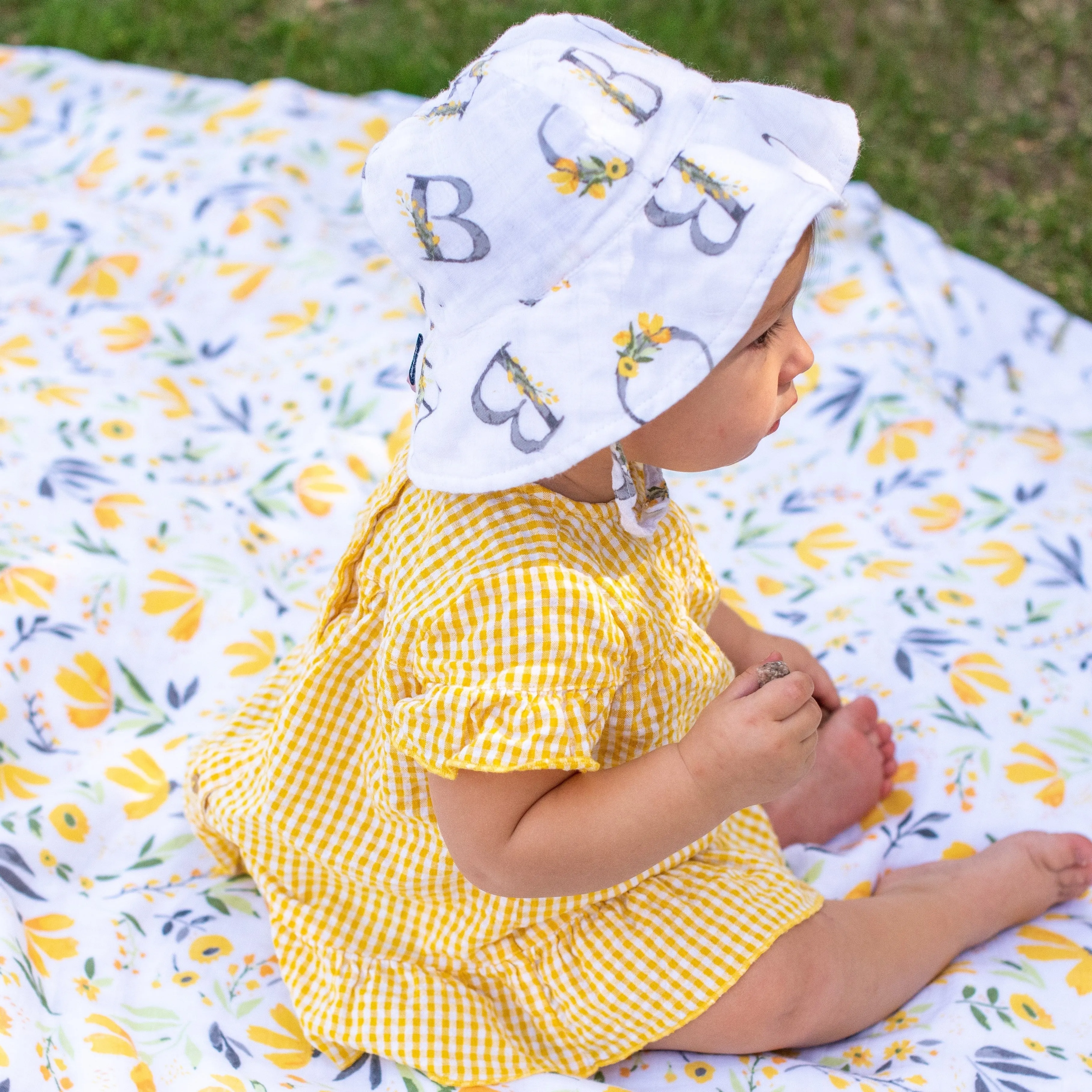 Floral Alphabet Oh So Soft Muslin Sun Hat