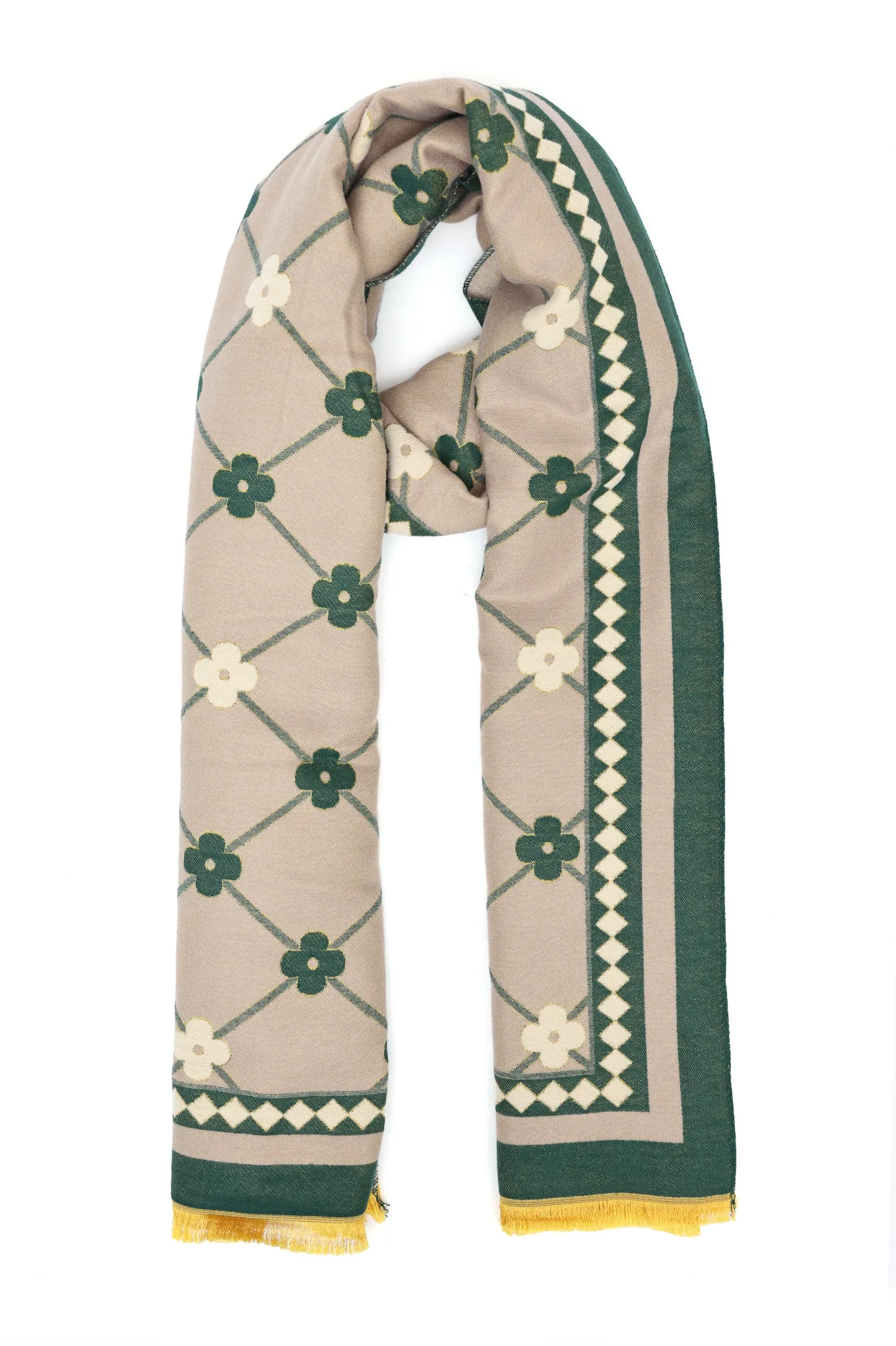 FLORAL PATTERNED WOVEN SCARF-GREEN