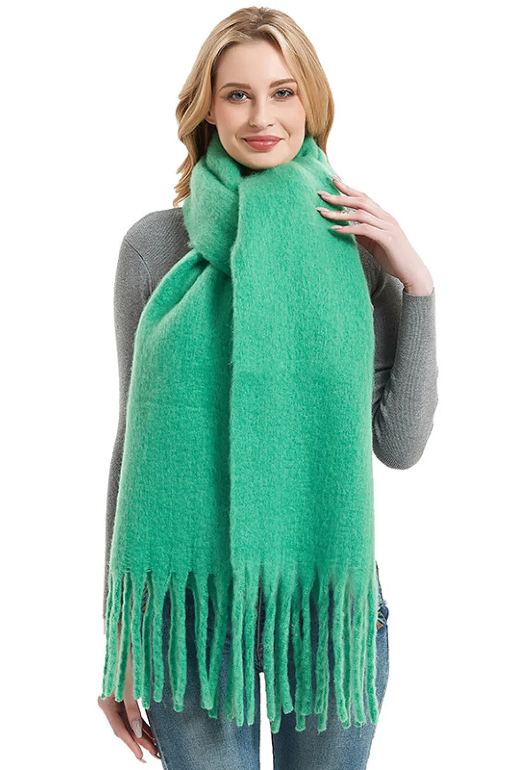 Fringe Detail Polyester Scarf - Chic and Sophisticated