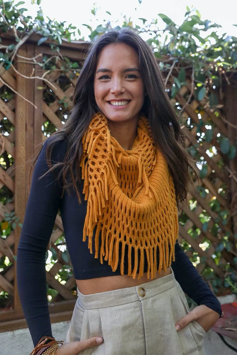 Fuzzy Chenille Tassel Infinity Scarf