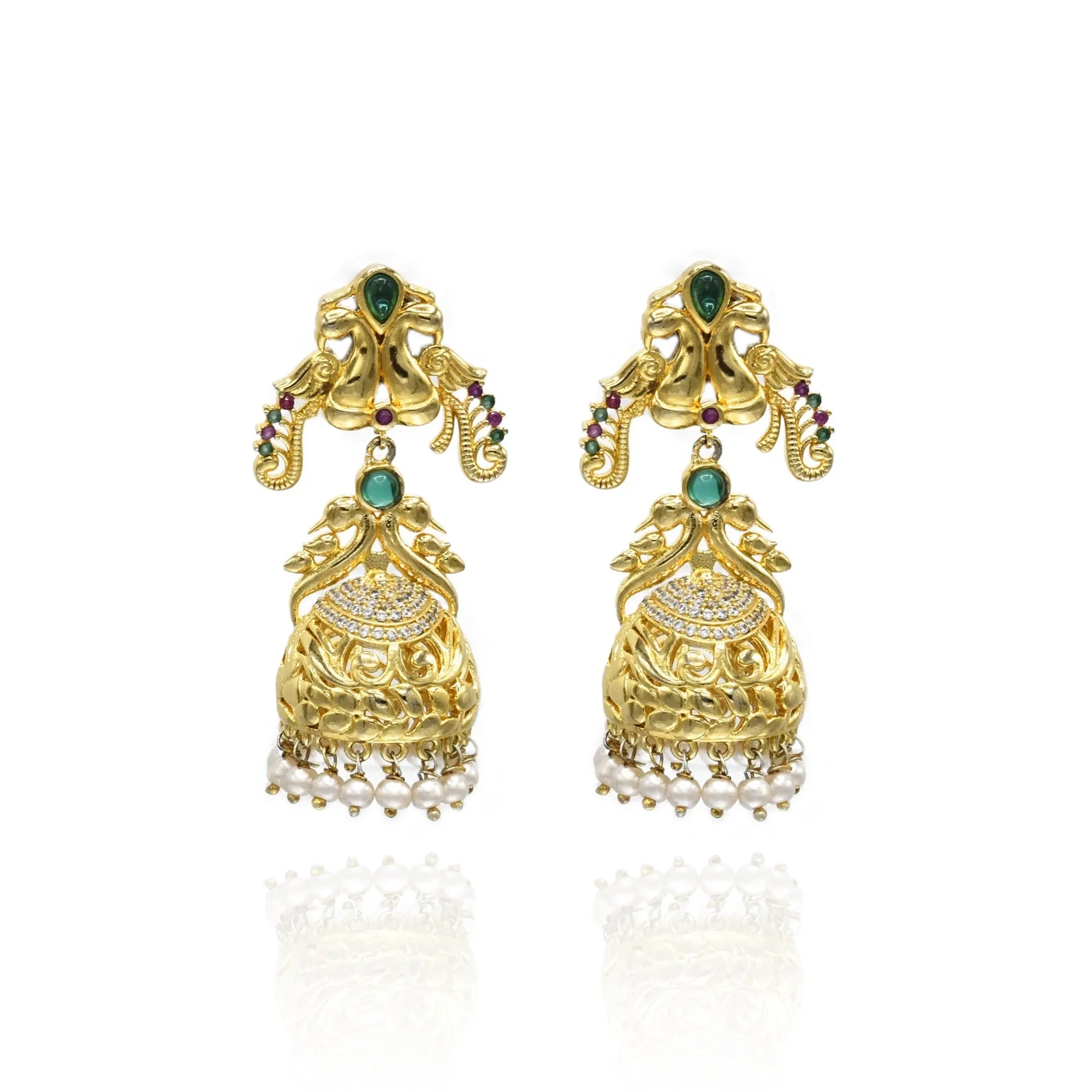 Hitu Jadau CZ Jhumki Earrings