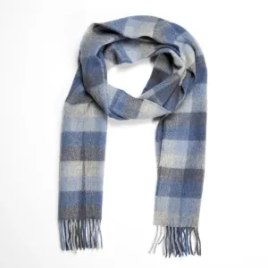 Lambswool Scarf - Blue and Grey Block Check - John Hanly