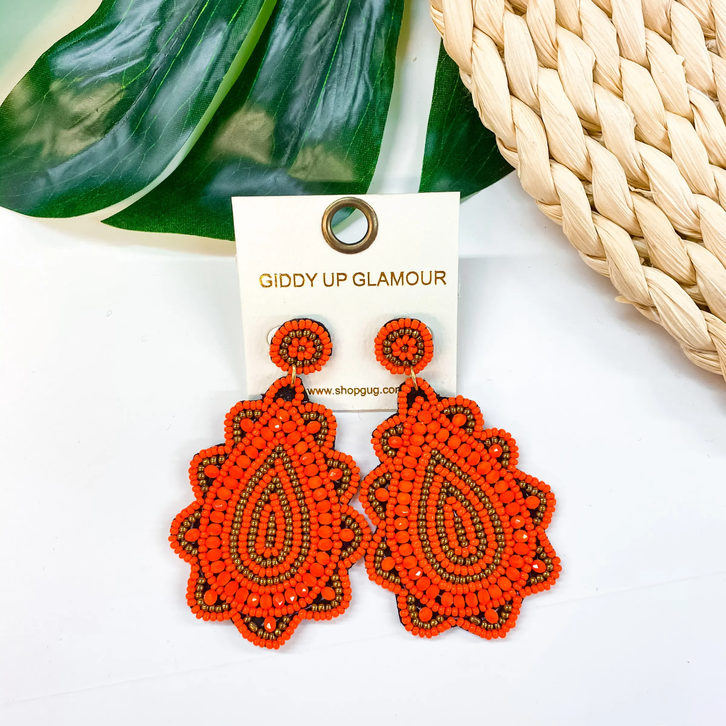 Light Up The Night Seed Bead Teardrop Earrings in Orange