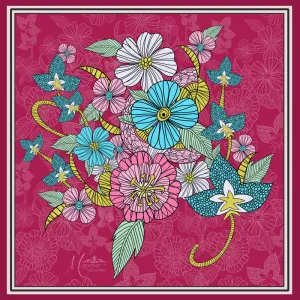 Marrero Collection Boho Chic Berry Flowers Square Silk Scarf