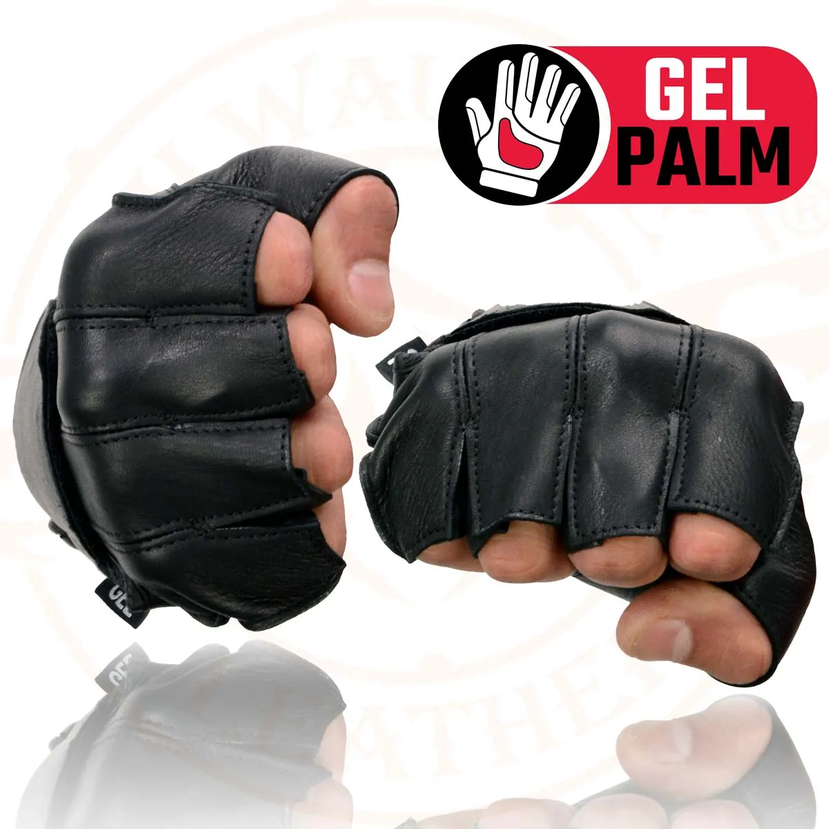 Milwaukee Leather SH850 Men's Black Leather Gel Padded Palm Fingerless Motorcycle Hand Gloves W/ Soft ‘Genuine USA Deerskin’