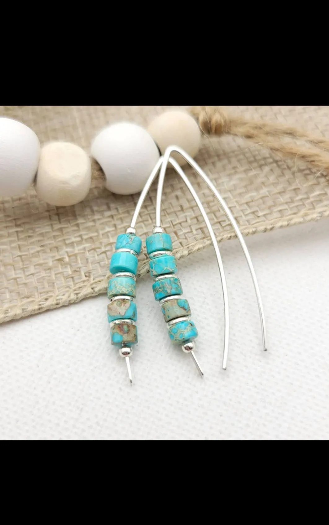 Modern Turquoise and Sterling Silver Threader Earrings (Sku8700)