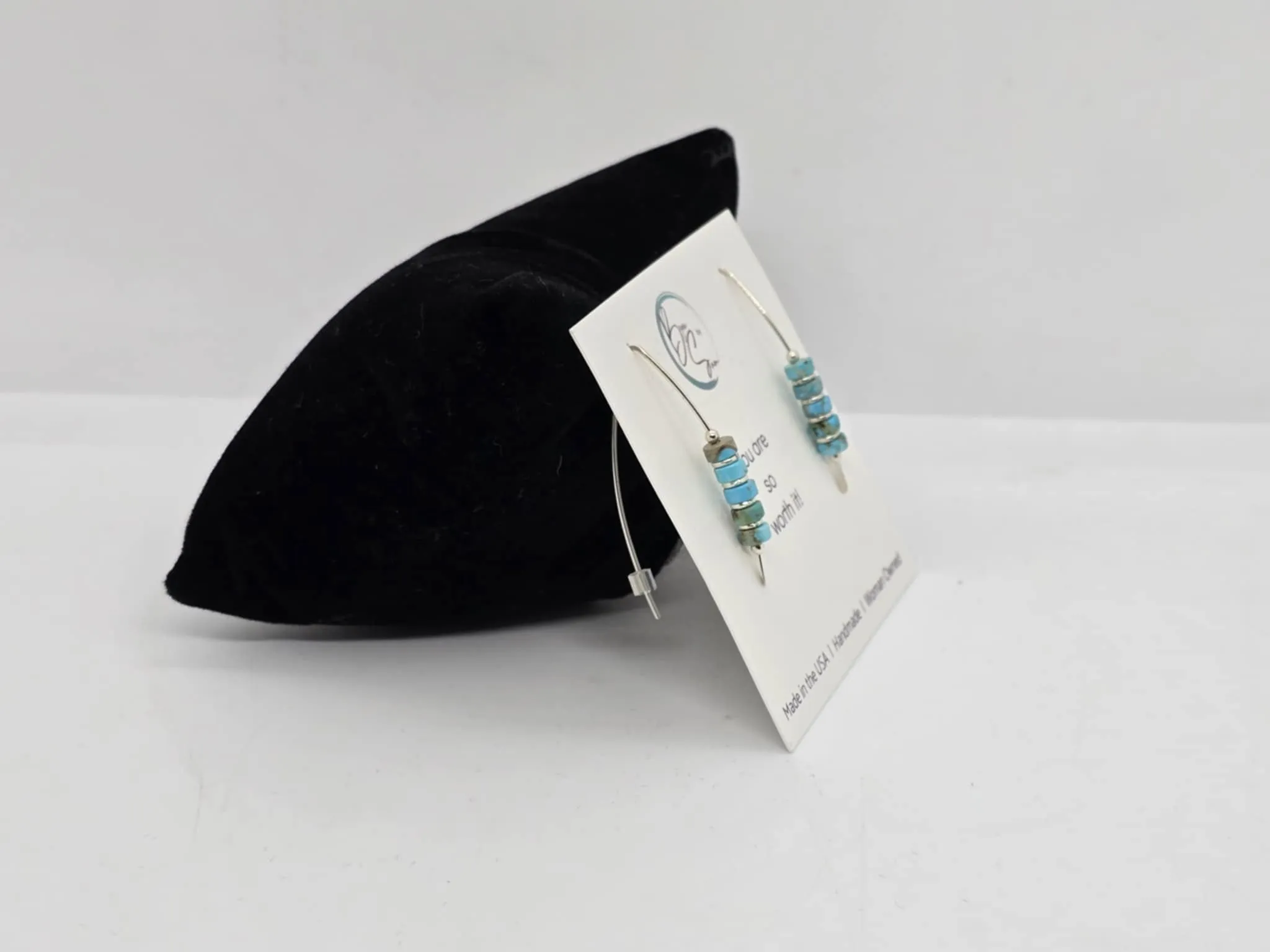 Modern Turquoise and Sterling Silver Threader Earrings (Sku8700)