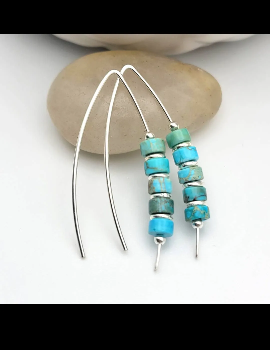 Modern Turquoise and Sterling Silver Threader Earrings (Sku8700)