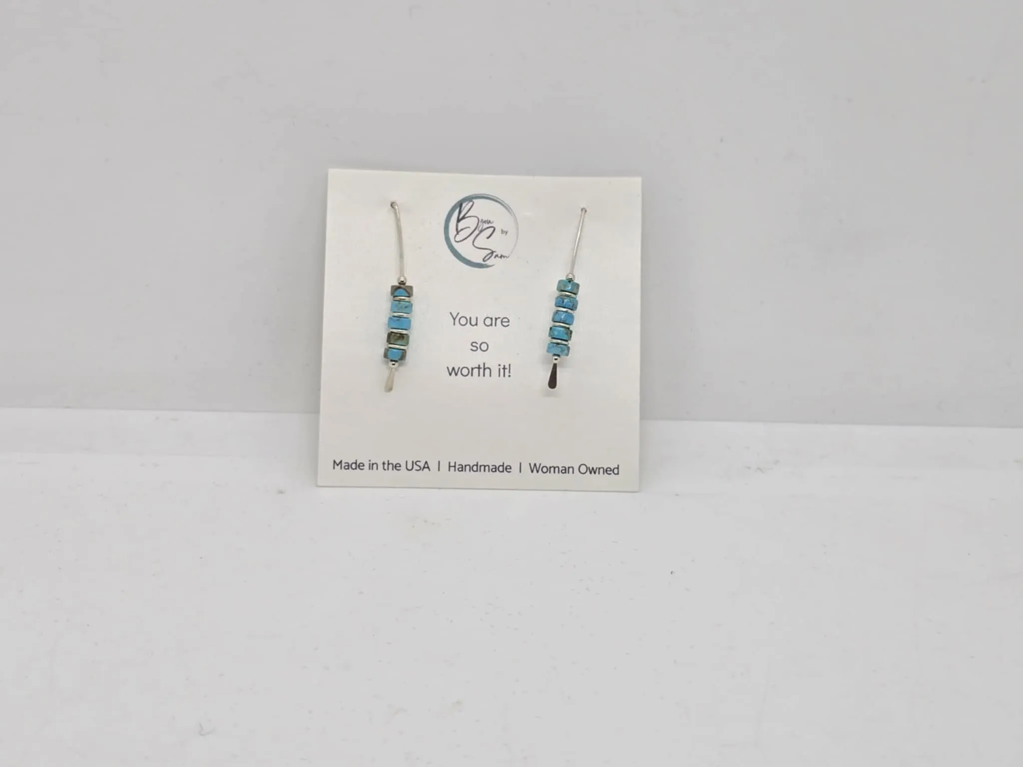 Modern Turquoise and Sterling Silver Threader Earrings (Sku8700)