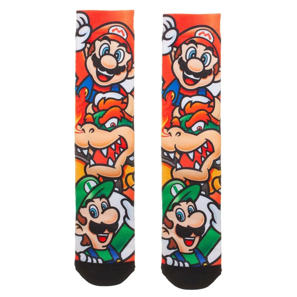 Nintendo Super Mario, Luigi & Bowser Sublimated All Over Print Crew Socks