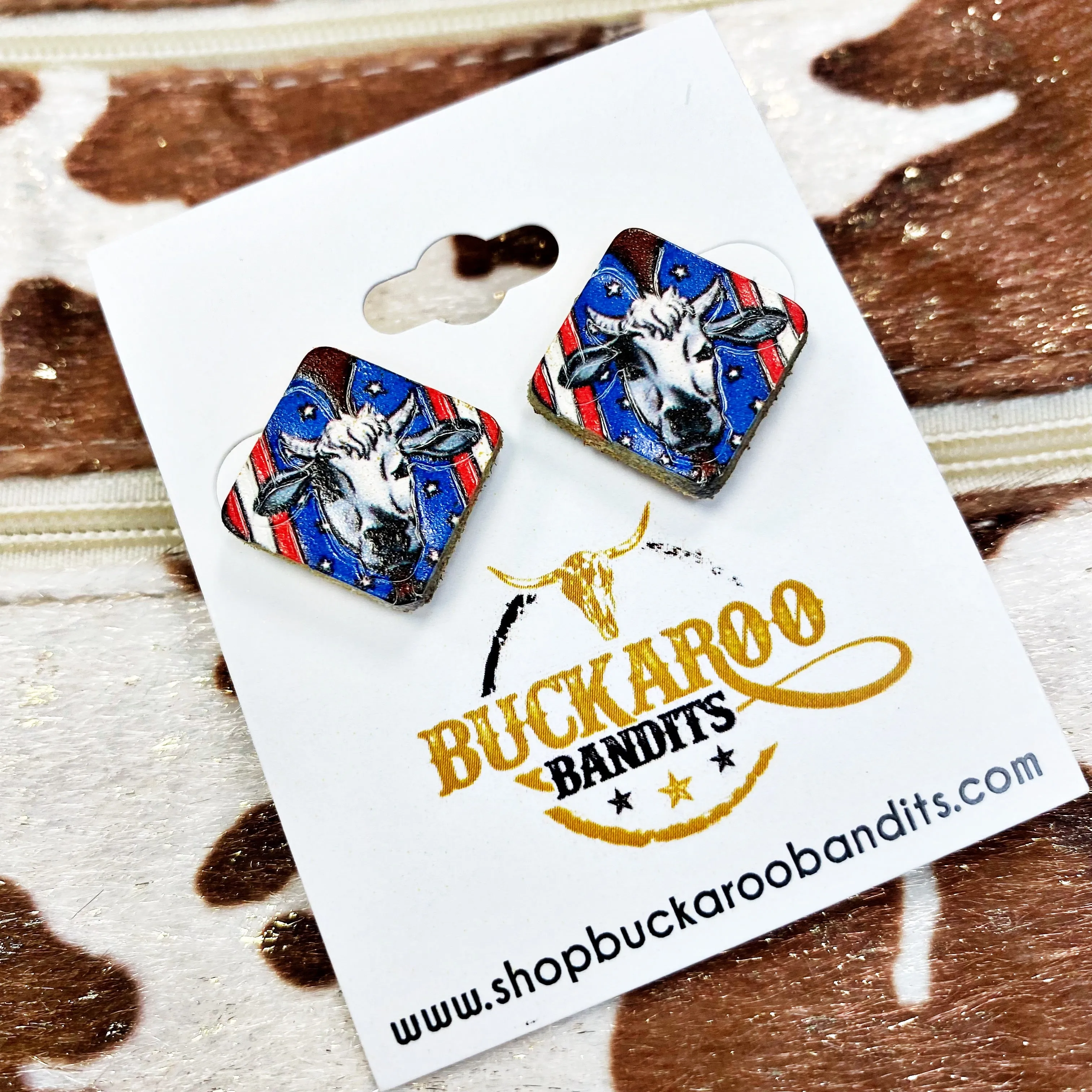 Patriotic Cow Leather Earrings