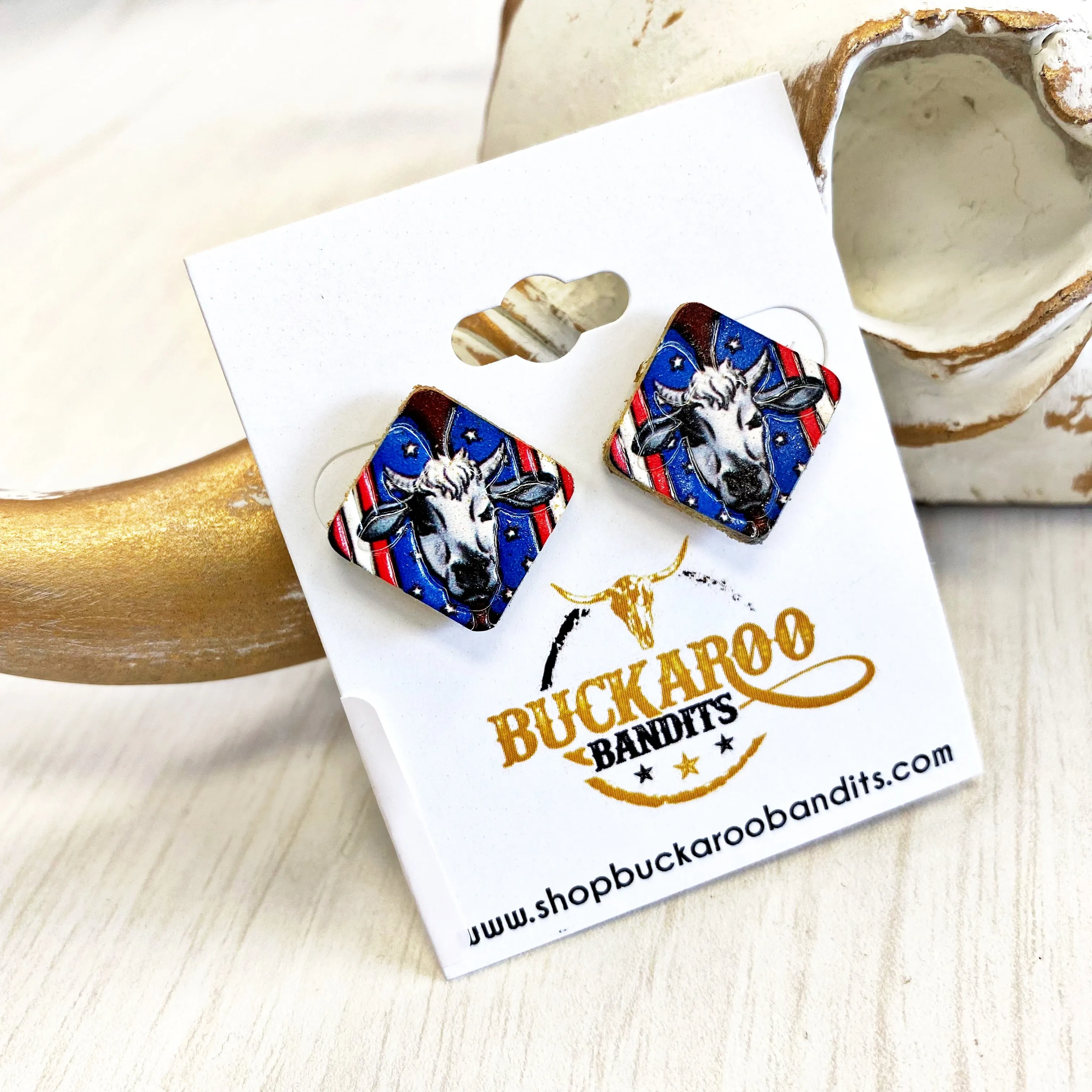 Patriotic Cow Leather Earrings