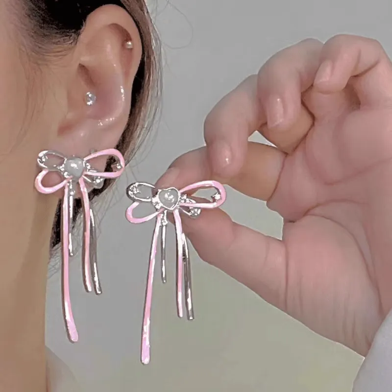 Pink Ribbon Big Bow Earrings