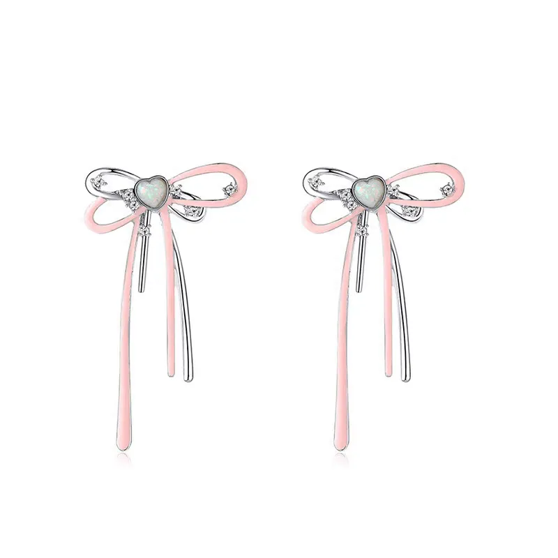 Pink Ribbon Big Bow Earrings