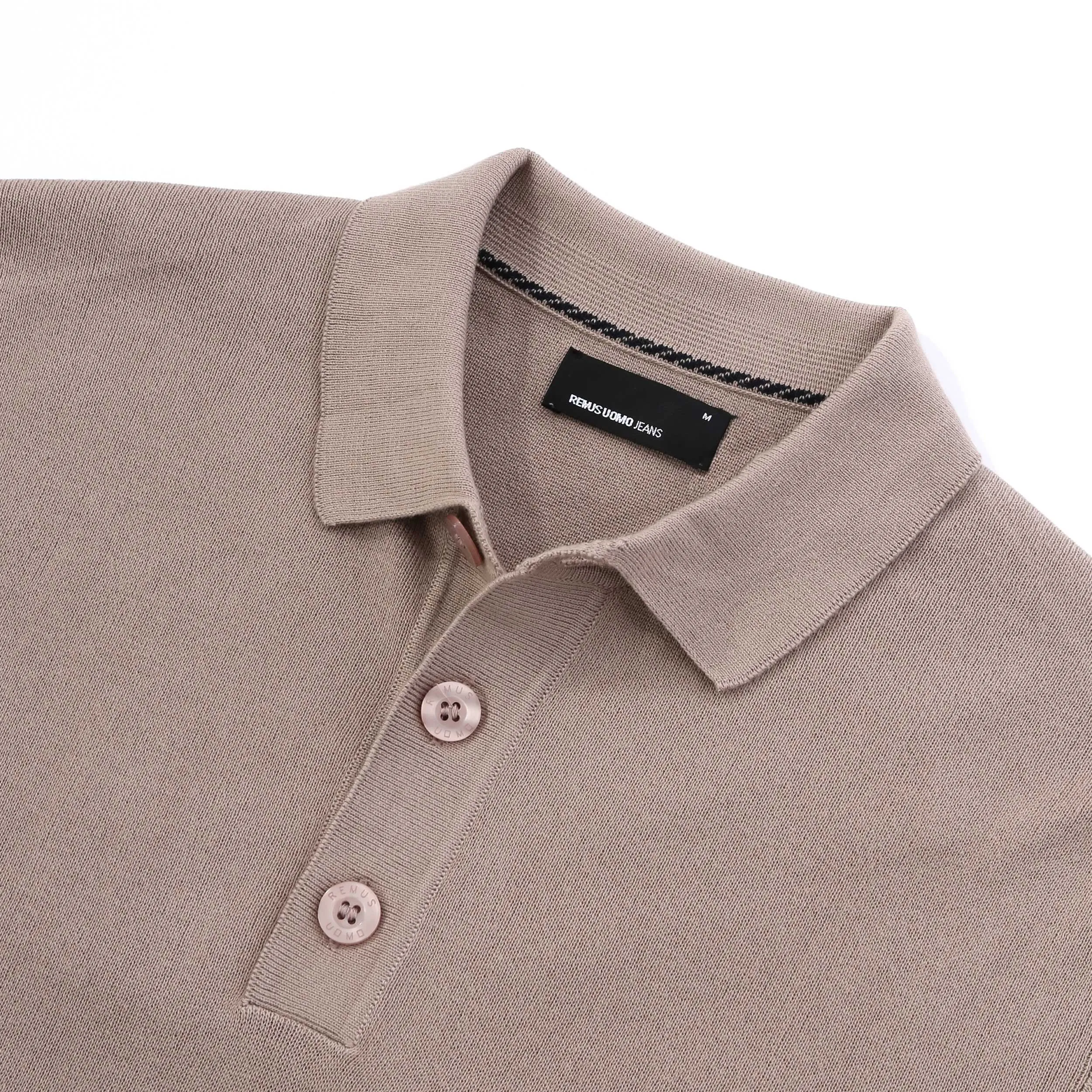 Remus Uomo Chunky 3 Button Knitted Polo Knitwear in Beige