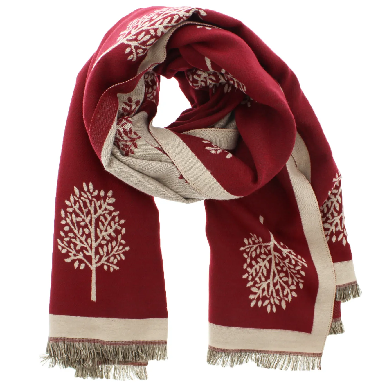 Reversible Tree of Life Soft Warm Wide Pashmina with Tassels