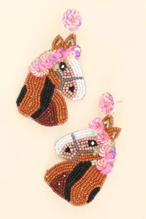 Run for The Roses Horse Beaded Embroidery Earrings